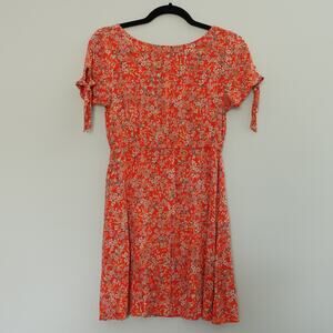 O'neill Orange Floral Multicolor Light Flowy Short Sleeve Mini SunDress Size XS